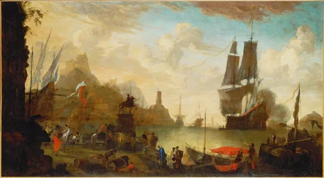 Veduta di un porto italiano (dipinto su tela)