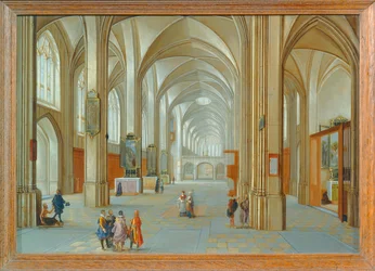 Interno della chiesa con visitatori ...