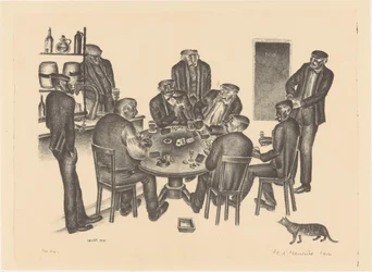 Uomini che giocano a carte in un bar