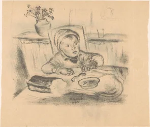 Bambino con cappello a tavola