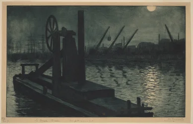 La draga di Dieppe, una draga nel porto di Dieppe al chiaro di luna