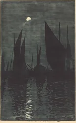 Luce di luna nel porto di Dieppe
