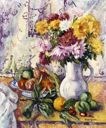Crisantemi e frutta