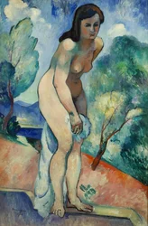 Jeanne ai bordi della piscina (olio su tela)