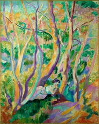 Donna in un bosco (olio su tela)