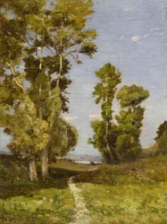 La strada che porta al lago (olio su tela)