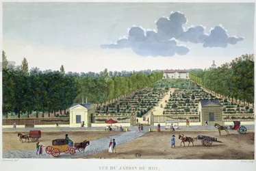 Veduta del Jardin du Roi a Parigi dal ponte di Austerlitz, inciso da Claude Fortier (1775-1835)