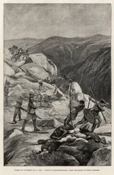 Attacco di Oua-Elgedjo. Incisione di Laurent Desrousseaux per illustrare la storia "Au secours d