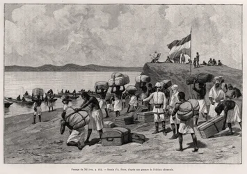 Passaggio del Nilo. Incisione di A. Paris per illustrare il racconto "Au secours d