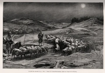 Il pozzo del rimorchio. Incisione di Laurent Desrousseaux per illustrare il racconto 