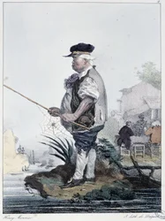 Uomo che pesca: “Ognuno prende il suo piacere dove lo trova” - in “Les pastemps” di Henri Monnier, ed. Delpech, Parigi