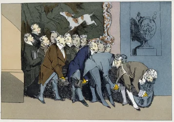 Il Sig. M. Direttore, Capo, Impiegati, Supernumerari, ecc., ecc., ecc., vanno a complimentarsi con una nuova Eccellenza - in "Administrative morals" di Henri Monnier