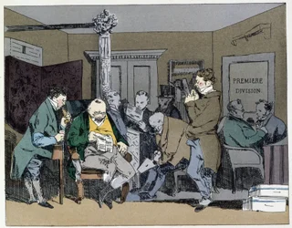 Le dieci: lettura dei giornali, pranzi, dimensione delle piume - in "Administrative mores" di Henri Monnier