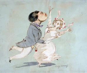 La coppia". Acquerello di Henri Monnier (1805-1877) disegnatore francese.