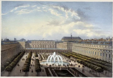 Jardin du Palais-Royal, circa 1820 in "Vues de Paris" di Courvoisier 1827