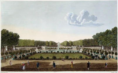 Le Jardin du Luxembourg visto dalla terrazza del Palais. Incisione di Courvoisier