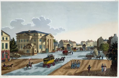 Vista della Barrière St Denis - in View of Paris, circa 1810: the Barriers of Paris di Courvoisier
