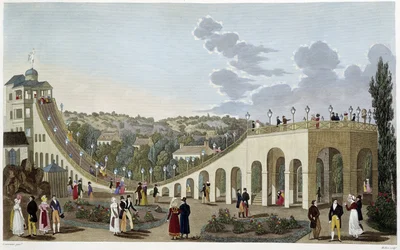 Vista delle Montagne di Belleville, circa 1820 - in "Vues de Paris" di Courvoisier