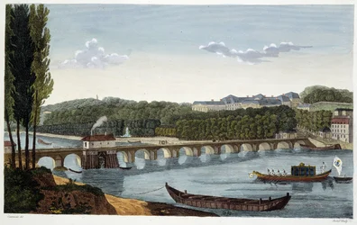 Vista del castello e del ponte di St Cloud - in Vues de Paris di Courvoisier