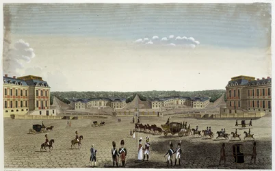 Vista delle grandi e piccole scuderie del re a Versailles - in "Vues de Paris" di Courvoisier