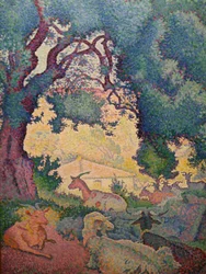 Francese: Paysage avec des chèvres
