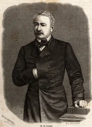 Ritratto di Ferdinand de Lesseps, diplomatico e imprenditore, promotore dei due ambiziosi progetti: i Canali di Suez e Panama. Disegno di Henri Rousseau per illustrare un