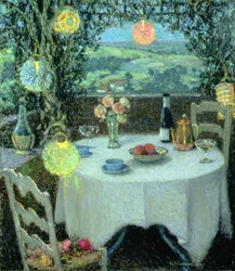 Il tavolo sotto le lanterne (olio su tela)