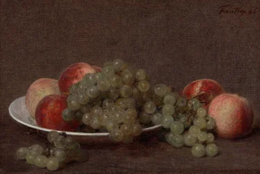 Natura morta con pesche e uva