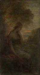 Giovane donna sotto un albero al tramonto, chiamata 