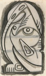 Disegno in rilievo di una figura femminile seduta