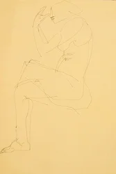 Sophie nuda, seduta, gambe incrociate