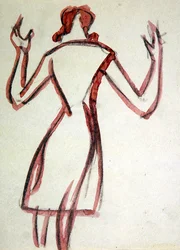 Donna di spalle, braccia alzate