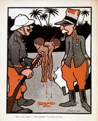 Due in una volta! Fantastico, avrai la croce! : vignetta sui soldati francesi che uccidevano i bambini africani, in 