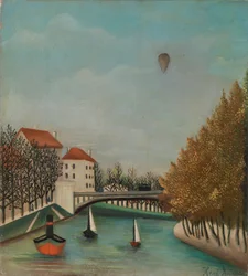 Scena fluviale con mongolfiera