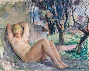 Nudo sdraiato in un giardino, ca. 1934