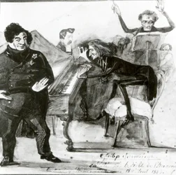 Galop Chromatique Caricatura di Luigi Lablache, Franz Liszt (1811-86) al pianoforte e Francois Habeneck