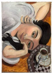 Laurette con una tazza di caffè