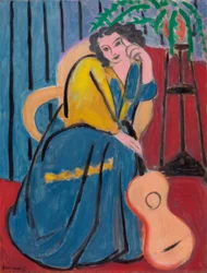Ragazza in giallo e blu con chitarra
