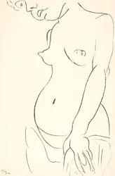 Donna nuda a mezzo busto, di tre quarti verso sinistra. La parte superiore della testa è tagliata