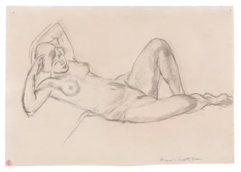 Nudo femminile reclinato con ginocchio alzato