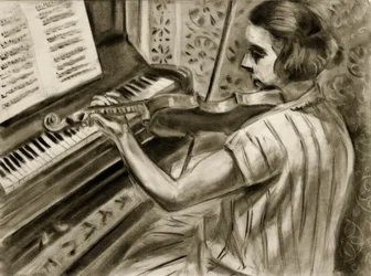 Un giovane violinista davanti a un pianoforte