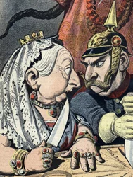 Caricatura della regina Vittoria e caricatura di Guglielmo II di Germania il 16 gennaio 1898, particolare della vignetta sull