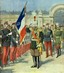 Ferdinando 1° re di Bulgaria viene ricevuto al Palazzo Eliseo, Parigi 1896 (Incisione)