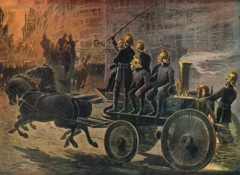 Vigili del fuoco durante un incendio a Londra nel 1897 (Incisione)