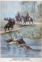 Manovre militari francesi, guado di un fiume, 1898