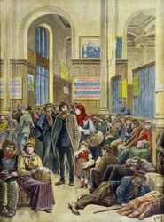 Emigranti italiani alla Gare Saint Lazare di Parigi nel 1896 (Incisione)