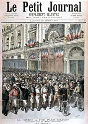 Partenza della folla che partecipa alla corsa Parigi - Belfort organizzata dal Petit Journal - in "Le petit journal" del 18/06/1892