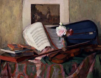 Natura morta con violino. Dipinto di Henri Ottmann (1877-1927) Collezione privata.