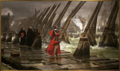 Richelieu sulla diga di La Rochelle, dipinto di Henri Motte (1846-1922)