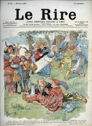 Divertimento campestre - Disegno umoristico di Charles Henri Pille (1844-1897) che illustra un passaggio di "Gargantua" di Rabelais. "Le Rire", 29 giugno